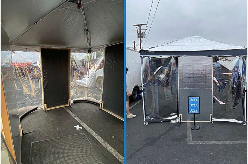 The interior and exterior of the nearly 10-by-10-foot "tent." Credit: Raman Lab/UCLA Beyond shade: UCLA researchers improve radiant cooling to make outdoor temperatures feel cooler