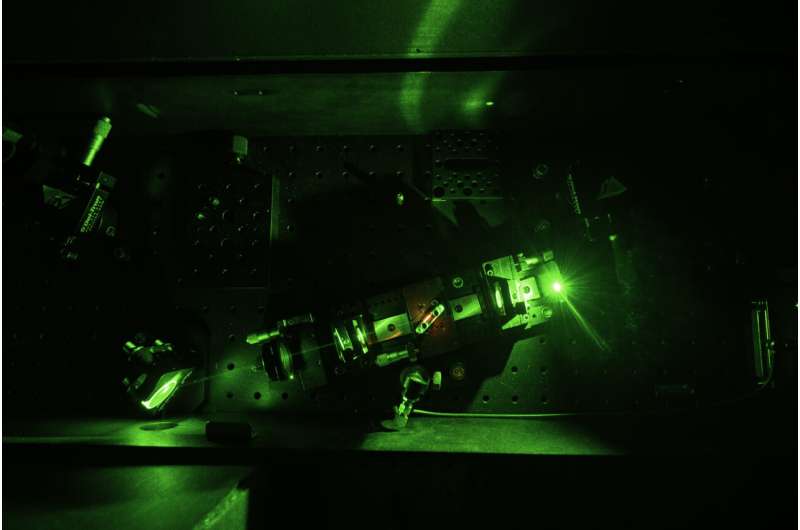 Pulse precision: Chunlei Guo uses a laser to generate ultrafast laser pulses that etch nanostructures onto metal surfaces, creating highly efficient STEGs. Credit: University of Rochester / J. Adam Fenster Black metal could give a heavy boost to solar power generation